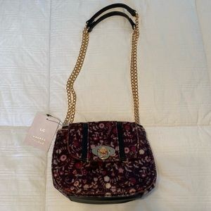 LC Lauren Conrad Violet Velour Purse Gold Chain Straps NWT